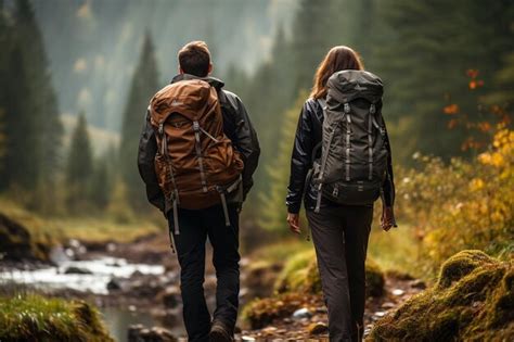 Premium AI Image Hikers Donning Backpacks Use Cameras To Capture