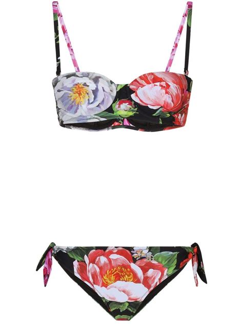 Dolce And Gabbana Floral Print Balconette Bikini Black Farfetch Ro