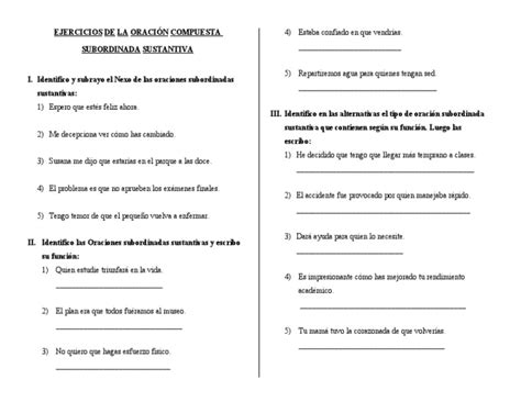 Ejercicios De La Oración Compuesta Subordinada Sustantiva Pdf