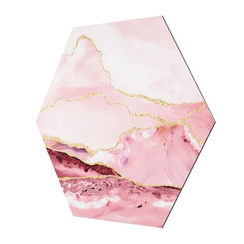 Abstrakte Berge Rosa Mit Goldenen Linien Hexagon Bild Auf Alu Dibond