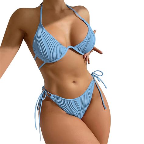 ZHAGHMIN Women Brazilian Bikini Set 2 Piece Lace Up Halter Ruched