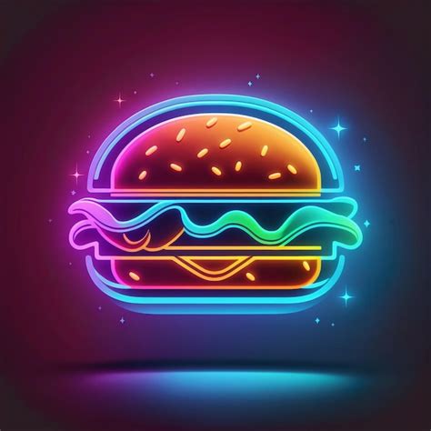 Ilustración de hamburguesa de neón Foto Premium