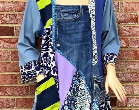 Upcycled Denim Patchwork Dress X Xl Festival Clothing Cotton Tunic