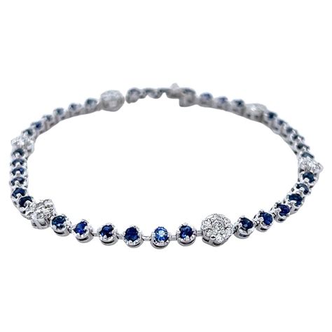 245 Carat Blue Sapphire White Diamond 14 Karat White Gold Bracelet For Sale At 1stdibs