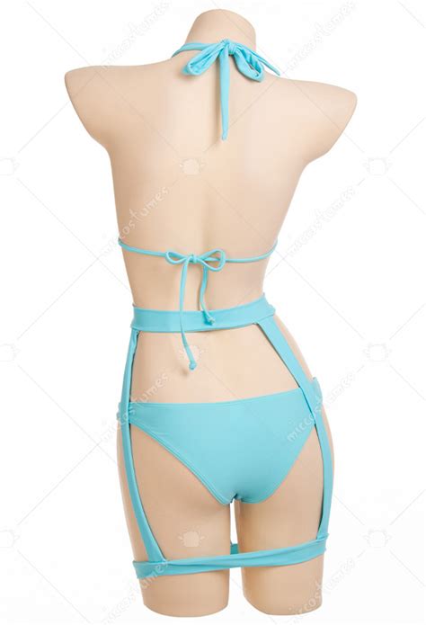 Women Halter Swimsuit Bikini Set With Waist Leg Harness Lace Up Bathing Suit Two Piece