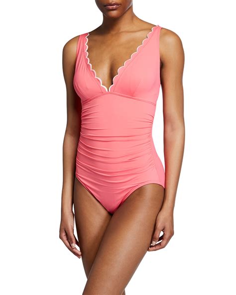 Kate Spade New York Plunging Scalloped One Piece Swimsuit Neiman Marcus