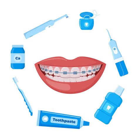 Tirantes Correctivo Ortodoncia Sonriente Hembra Boca Con Sano Dientes