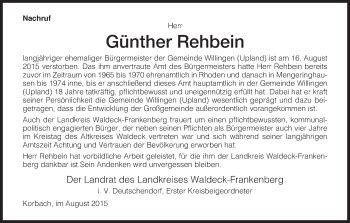 Traueranzeigen Von G Nther Rehbein Trauer Hna De