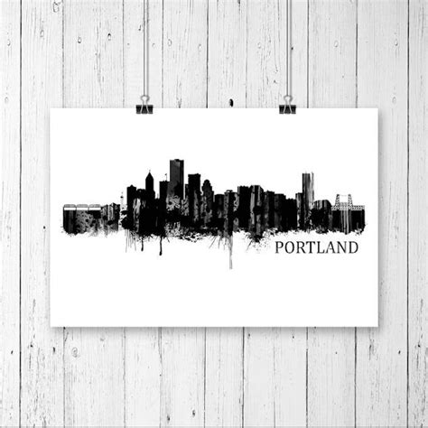 Portland Skyline Watercolor Black And White Art Print 867 Portland