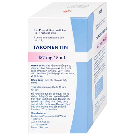 Bột Taromentin 457mg 5ml trị nhiễm trùng viêm xoang tai giữa