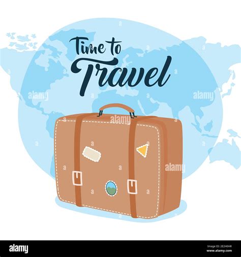 Time To Travel Bag With Stickers And World Design Baggage Luggage And