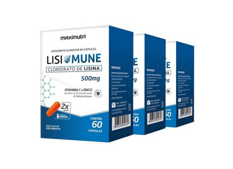 Kit 03 Lisimune Lisina Vitamina C Zinco 60 Cápsulas Loja Maxinutri em