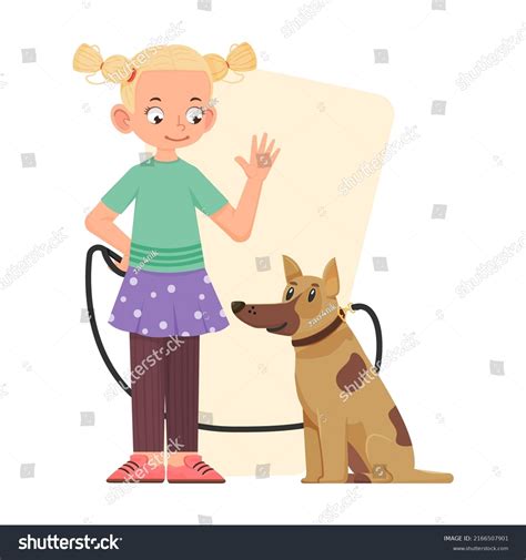 Girl Playing Her Dog Cartoon Style Stock Vector Royalty Free