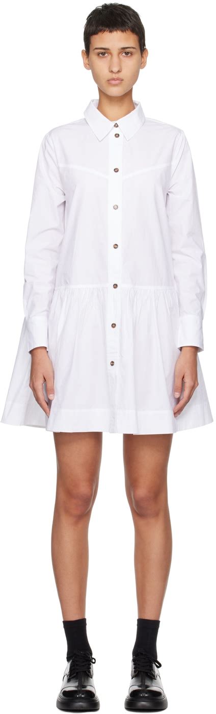 Ganni White Spread Collar Minidress Bright White Editorialist