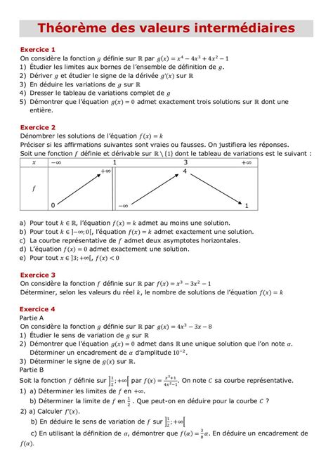 Exercices Th Or Me Des Valeurs Interm Diaires