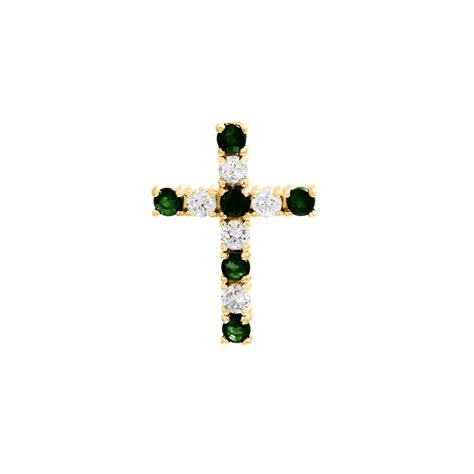 Diamond And Emerald Cross Pendant