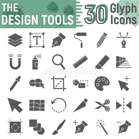 Design Tools Glyph Icon Set Graphic Design Signs Stock Vector