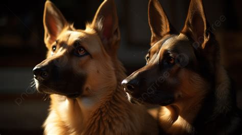 Fundo Dois Cães Pastores Alemães Estão Vendo O Sol Se Pôr Fundo Foto