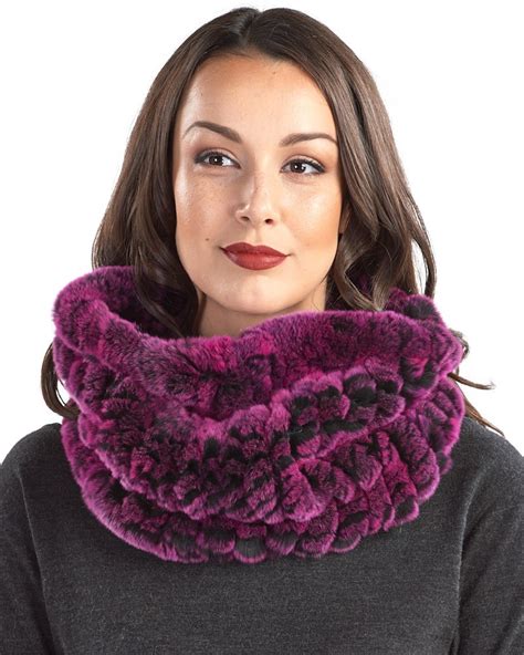 Christine Fuchsia Knitted Rex Rabbit Fur Snood Scarf FurHatWorld