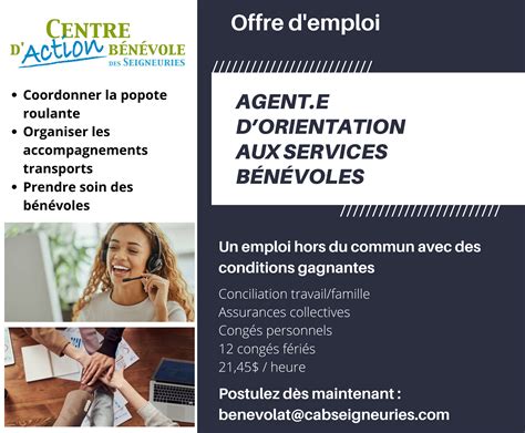 Offre d emploi Agent e d orientation aux services bénévoles Centres