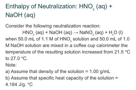 Solved Enthalpy Of Neutralization HCl Aq NaOH Aq Chegg