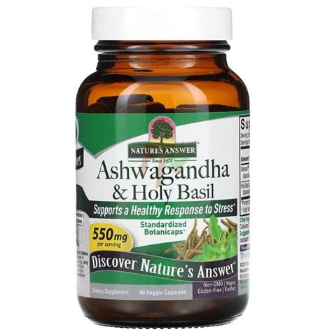 Natures Answer ASHWAGANDHA & HOLY BASIL (60 капсул) - Купить ашваганду ...