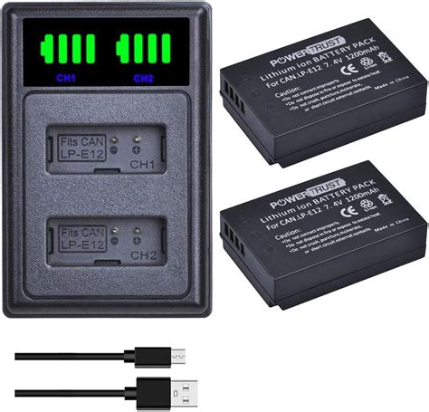 PowerTrust 2 Pack 1200mAh LP E12 Akku LED Dual Ladegerät Kit für Canon