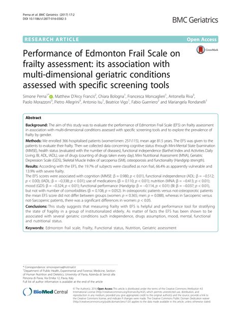 (PDF) Italian version of the Edmonton Frail Scale (EFS) in elderly and its association with ...