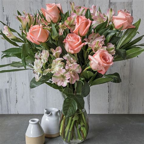 Peach Rhapsody Bouquet With Vase White Flower Farm