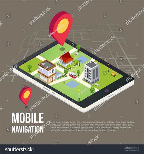 Flat 3d Isometric Mobile Gps Navigation Stock Vector Royalty Free