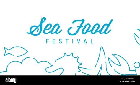 Sea Food Festival Pattern Signboard Line Art Pattern With Marine Life