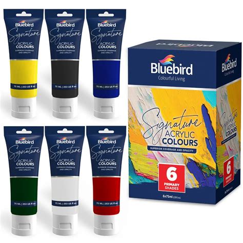 Signature Acrylic Colours 75 Ml Set Of 6 Primary Bluebird Arts