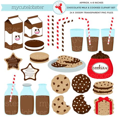 Chocolate Milk And Cookies Clipart Set Clip Art Set Of Milk Cookies