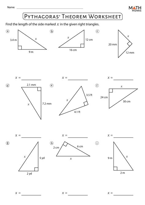 Pythagorean Theorem Worksheets Math Monks