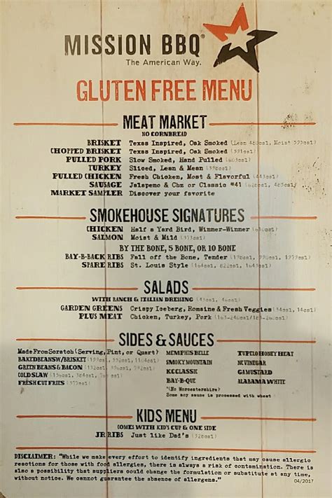 Extensive Gf Menu Photo From Mission Bbq