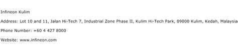 Infineon Kulim Address, Contact Number of Infineon Kulim
