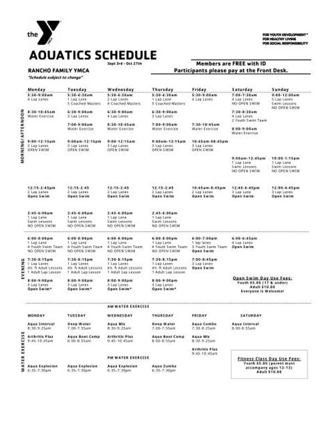 Pool Schedule - Rancho Family YMCA