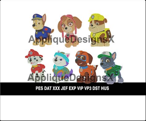 Set Of 7 Paw Patrol Embroidery Designs Etsy