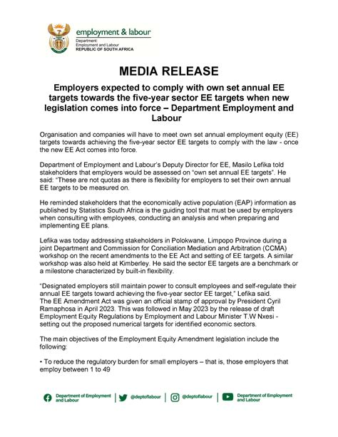 Department Of Employment And Labour On Twitter Media Release