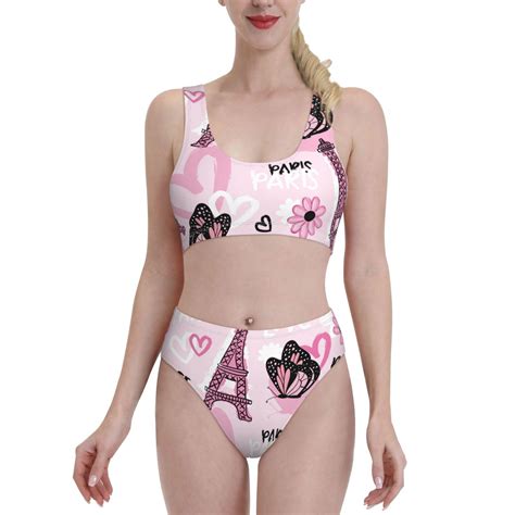 Lukts Women High Waisted Bikini Set Eiffel Tower And Butterflies