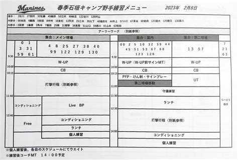 日刊スポーツ千葉ロッテマリーンズ On Twitter 【日刊・キャンプ情報＠石垣島】 8日の 練習メニュー はこちら シート打撃