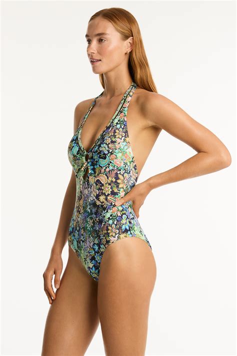 Sea Level Wildflower Keyhole Halter One Piece Sundaze