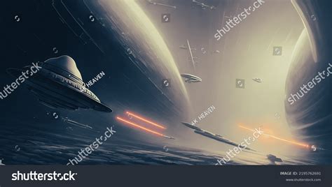 Artistic Painting Concept Spaceship Futuristic Landscape Stock Illustration 2195762691 ...