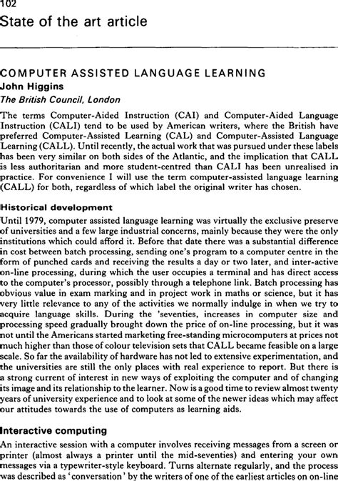 Computer Assisted Language Learning Language Teaching Cambridge Core