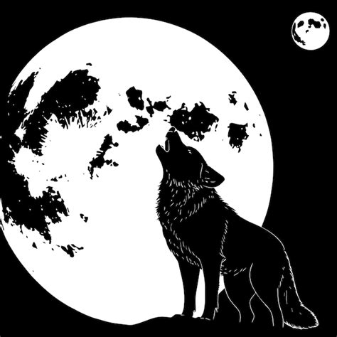 Uivo de lobo na lua cheia ilustração vetorial de arte de linha vetor