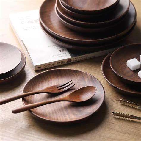 Piece Black Walnut Wooden Dinner Plate Sets Wooden Plates Dinner