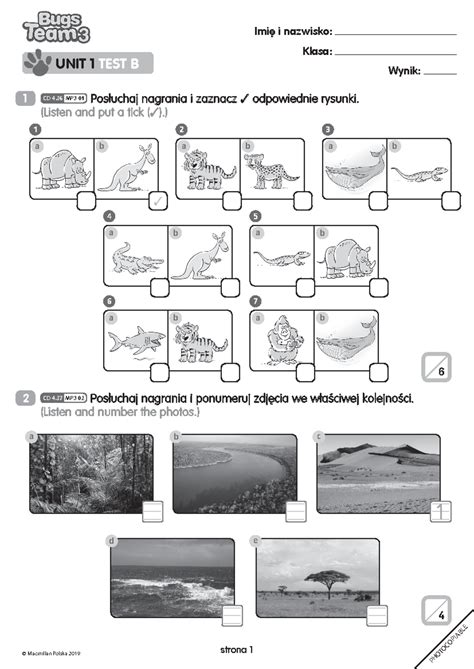 Unit 1 Test B Bugs Team 3 - Język angielski klasa 3 unit 1 sprawdzian - © Macmillan Polska 2019