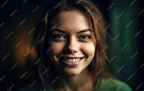 Premium Ai Image Portrait Of Cheerful Satisfied Lady On Green Cloth