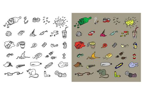 Street Garbage Doodle Set Doodles Seamless Patterns Graphic