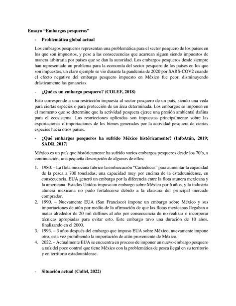 Embargos Pesqueros Ensayo Embargos pesqueros Problemática global